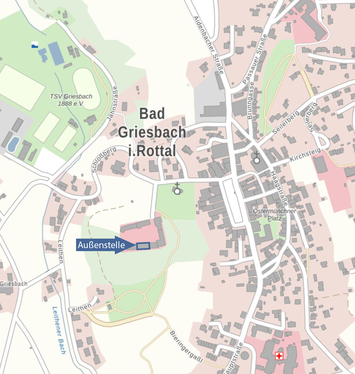  Stadtplan mit Markierung Außenstelle Bad Griesbach, Schlosshof 5